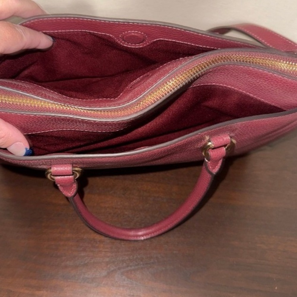Coach Pebble Leather Satchel Burgundy Gold Hardware Top Handle Crossbody Bag - Picture 4 of 10